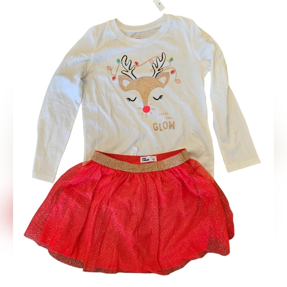 Epic Threads Little Girls Reindeer Christmas Holiday Festive Skirt Set NEW - Picture 1 of 6